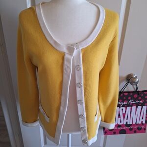 Banana Republic Yellow and White Banana Republic Women Cardigan Size M